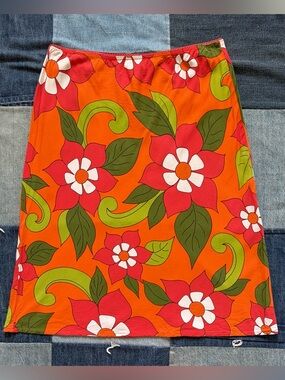 VTG Roxy floral skirt quiksilver orange green bright tropical made in USA size S